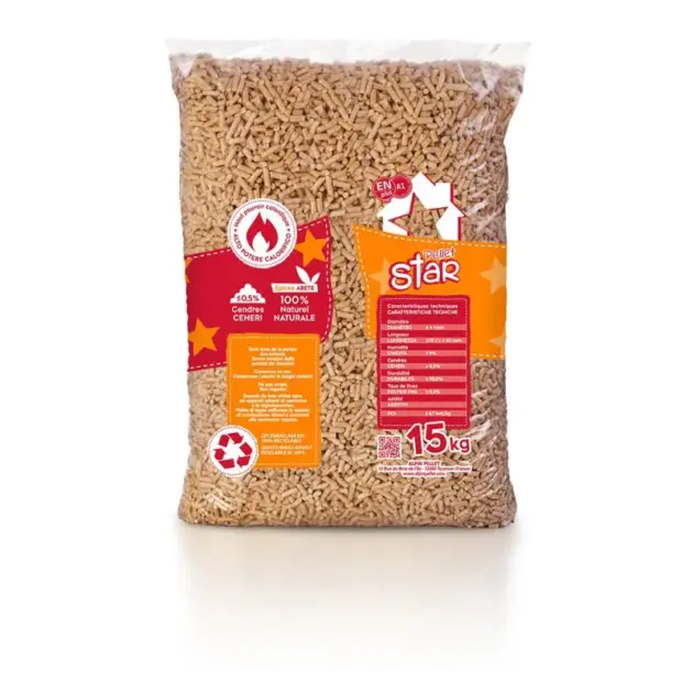 PELLET STAR pellets de madera 100% Abeto – EnPlus A1 Bolsa 15kg